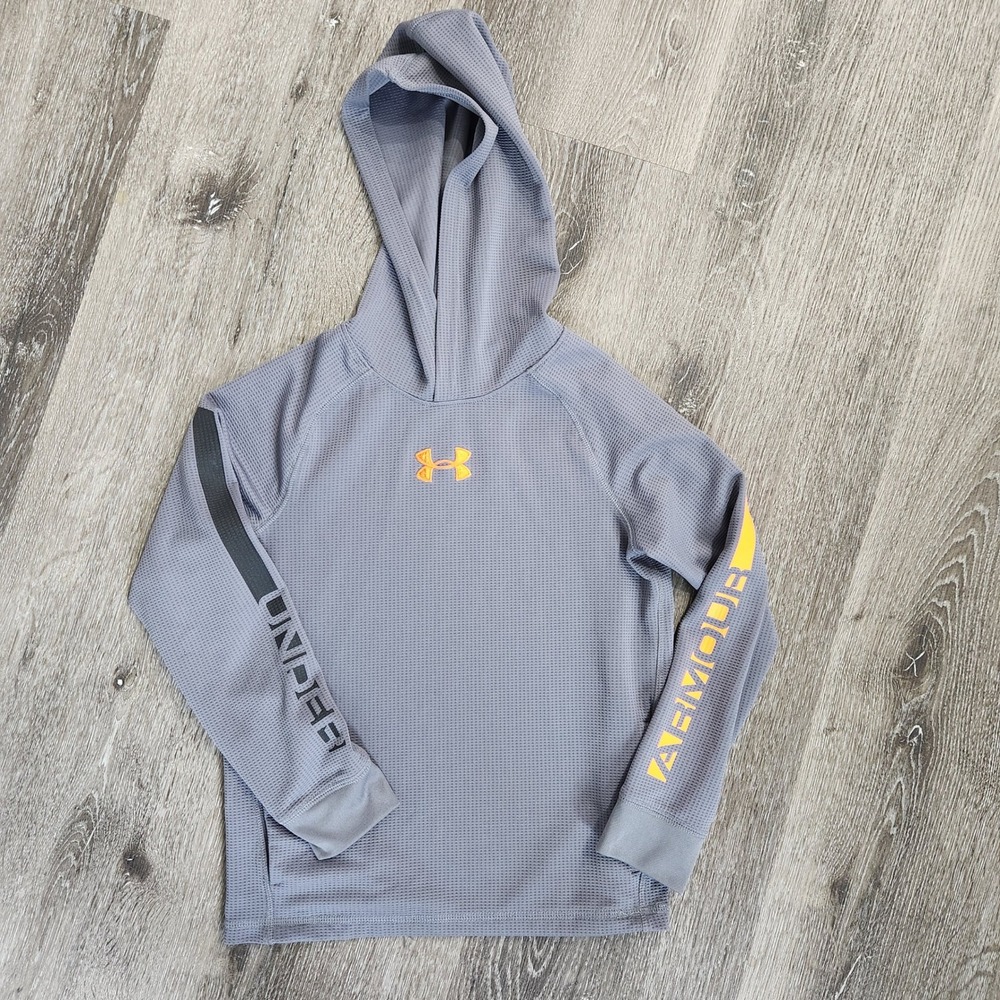 Under Armour ColdGear Boys Gray Waffle Knit Pullover Hoodie Size YSM Small